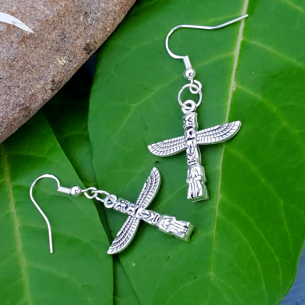 Handmade Earrings Navajo Style Totem Pole Bird Eagle Thunderbird 925 Silver Stam 23$
